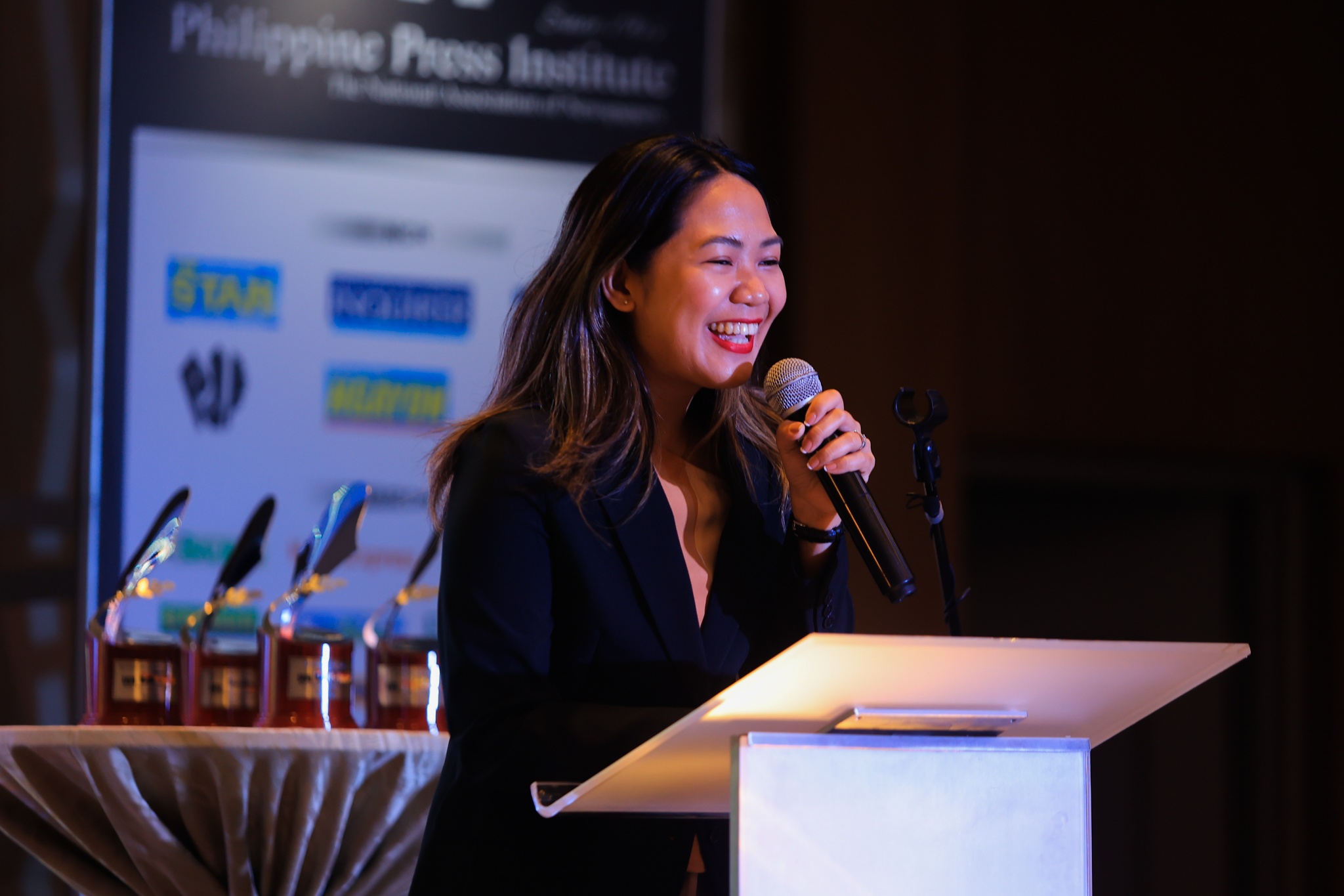 Ms. Karl Ocampo of Nickel Asia Corporation announcing the winners during the 2022 Civic Journalism Community Press Awards at Citadines Hotel, Bay City, Manila. Photo by Kier Labrador